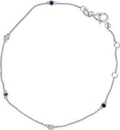 Haus of Brilliance 14K White Gold Alternating Blue Sapphire and Diamond Bezel Station Chain Bracelet
