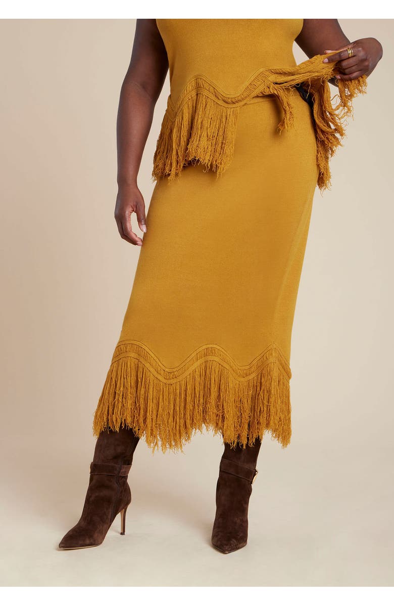 ELOQUII Fringe Hem Sweater Skirt, Alternate, color, Marigold