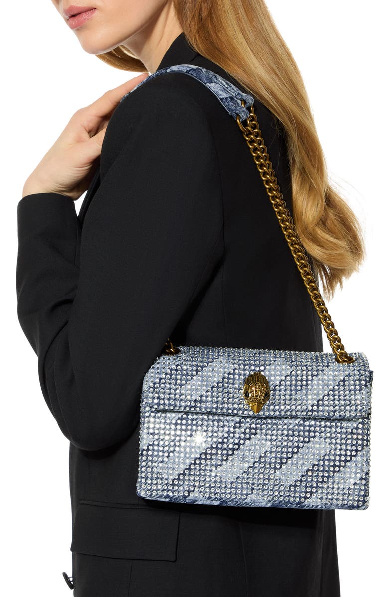 Kurt Geiger London Medium Kensington Crystal Embellished Denim Shoulder Bag, Alternate, color,