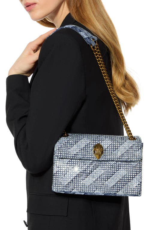 KURT GEIGER KURT GEIGER LONDON MEDIUM KENSINGTON CRYSTAL EMBELLISHED DENIM SHOULDER BAG 