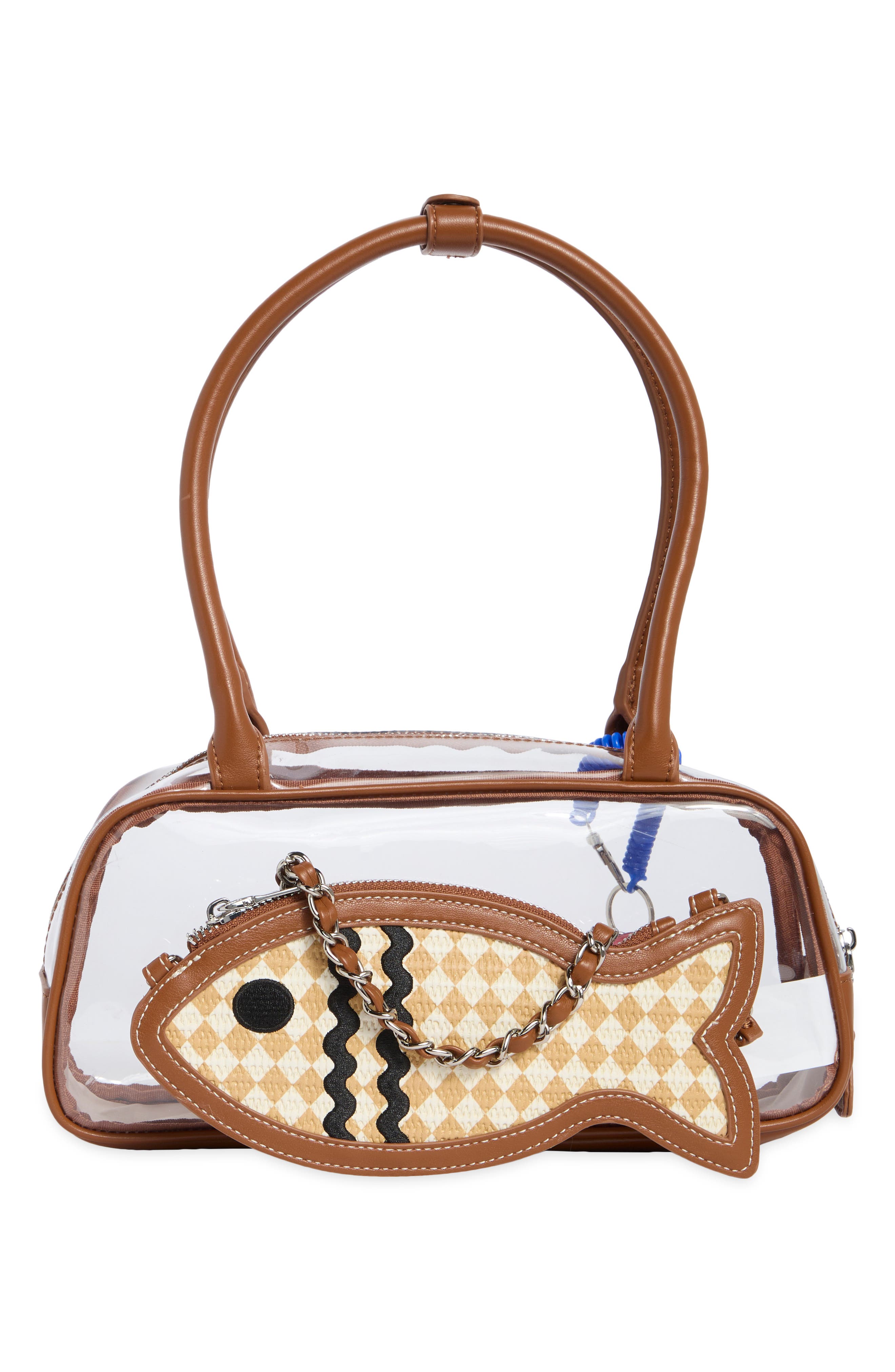 Goldee Clear Shoulder Bag with Fish Pouch, Alternate, color, COGNAC