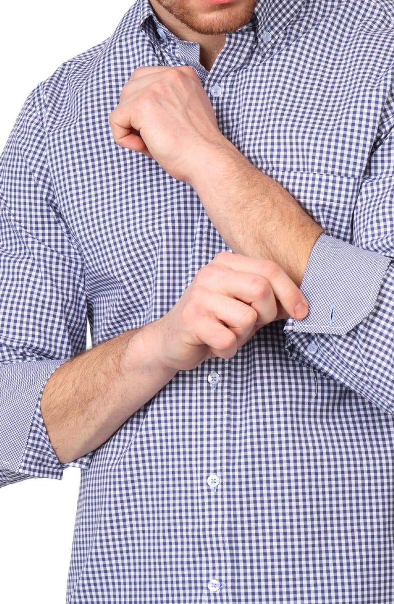 TailorByrd Gingham Stretch Cotton Button-Up Shirt, Alternate, color, Navy