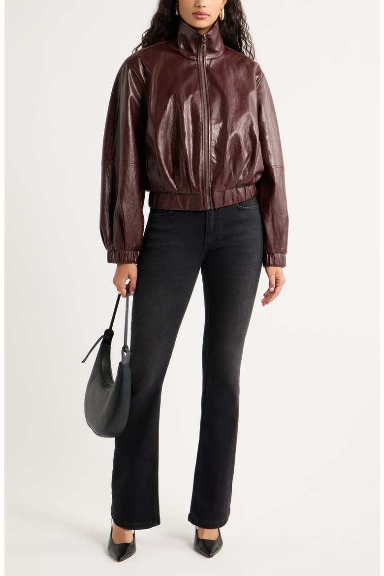 Faux Leather Funnel Neck Jacket, Alternate, color, BURGUNDY BANNER