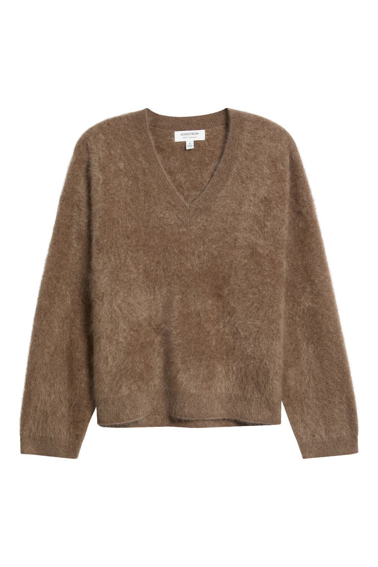 Brushed Cashmere V-Neck Sweater, Main, color, BROWN MEDIUM HEATHER