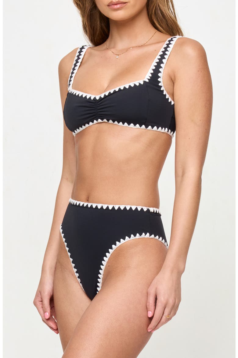 Effie Shirred Swim Top, Alternate, color, BLACK/ CREAM