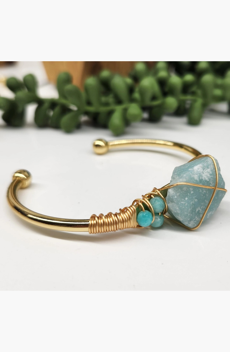 Humanist Beauty Gemstone Wire-Wrapped Bracelet, Alternate, color, Amazonite / Yellow Gold