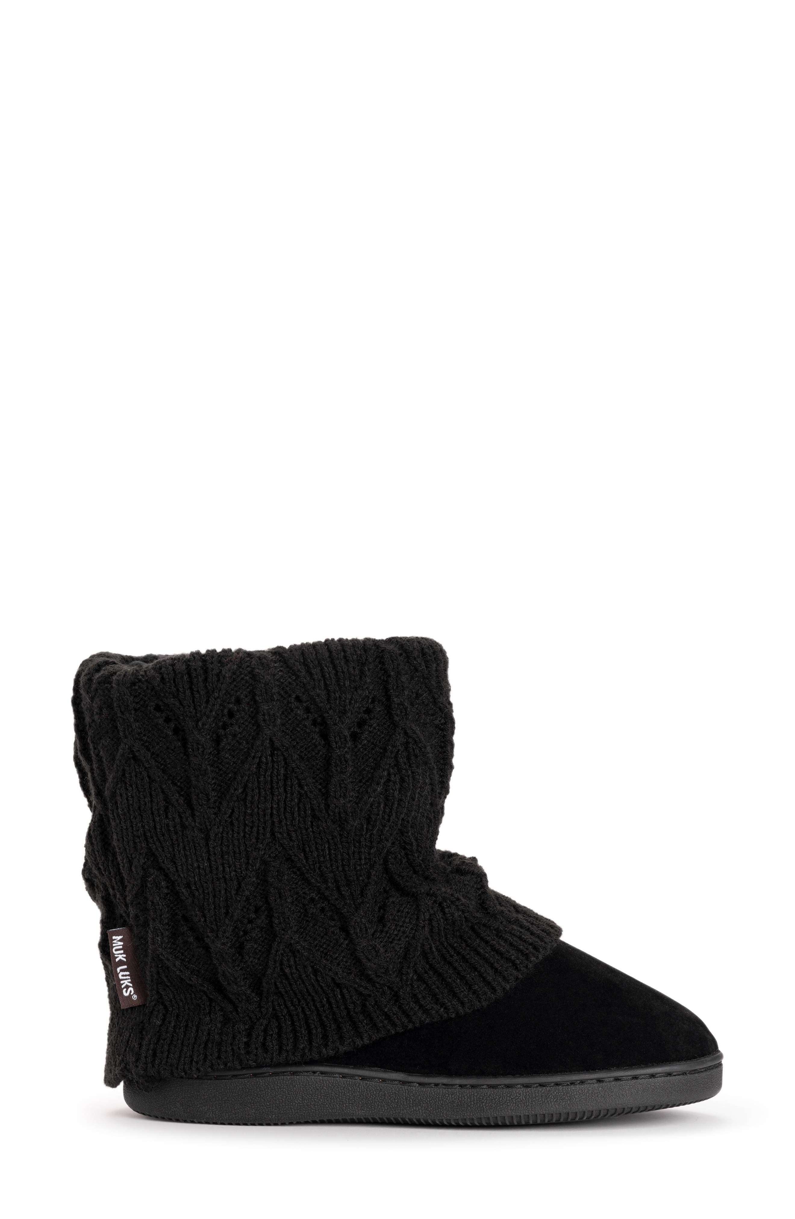 MUK LUKS Raquel Faux Fur Lined Indoor/Outdoor Bootie Slipper, Alternate, color, Black Black