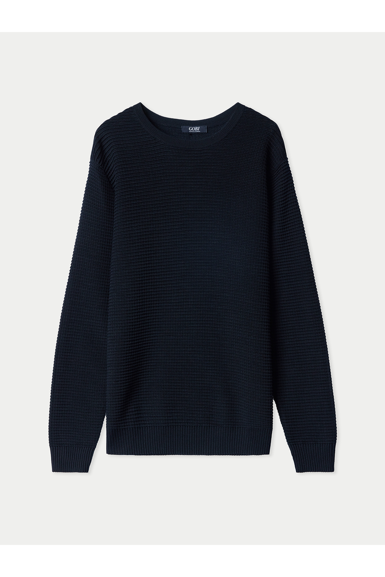 Textured-Knit Silk Cashmere Sweater, Main, color, blue graphite