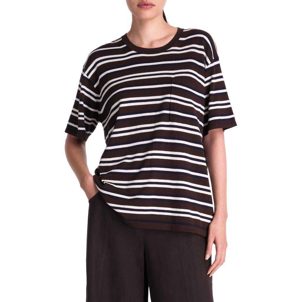 Twp Stripe Oversized Cotton & Silk T-shirt In Midnight/ivory/chocolate