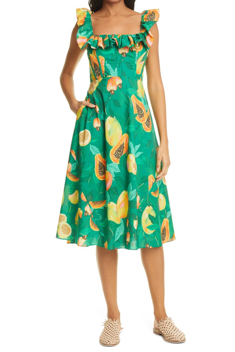 Green Papaya Salad Cotton Dress, Main, color, GREEN