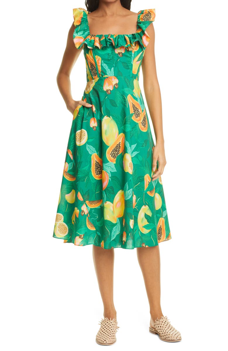 FARM Rio Green Papaya Salad Cotton Dress, Main, color, 