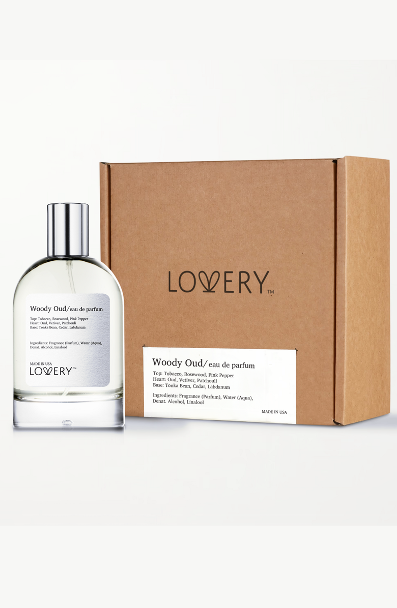 Lovery Woody Oud Eau de Parfum, Made in USA, 3.4 oz, Alternate, color, Silver, White, Cream, Black