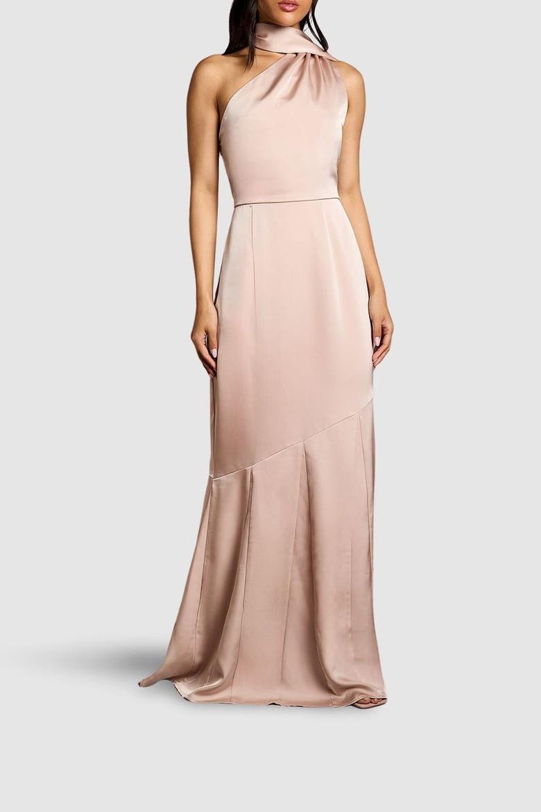 Satin One Shoulder Maxi Dress, Alternate, color, Blush
