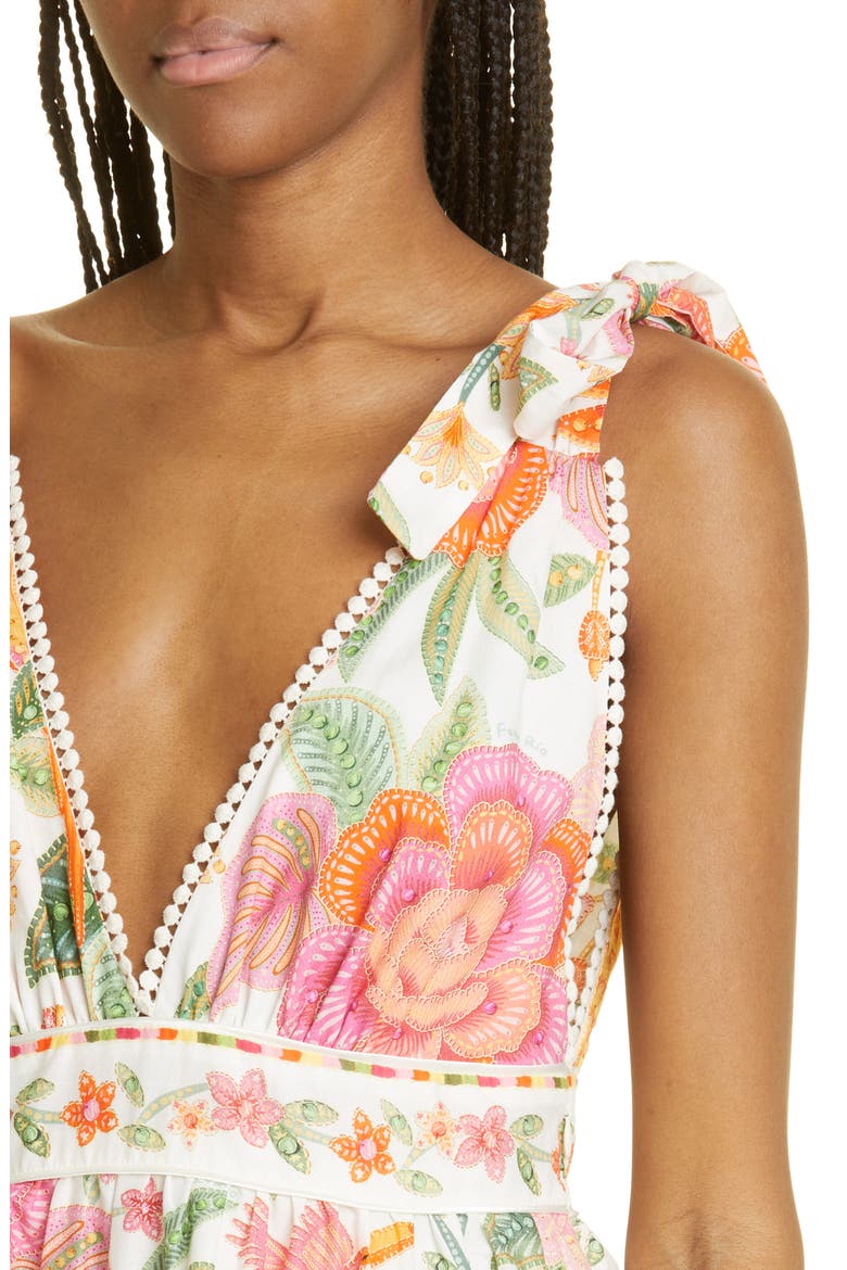 Macaw Bloom Plunge Neck Cotton Tiered Sundress, Alternate, color, MACAW BLOOM OFF-WHIT