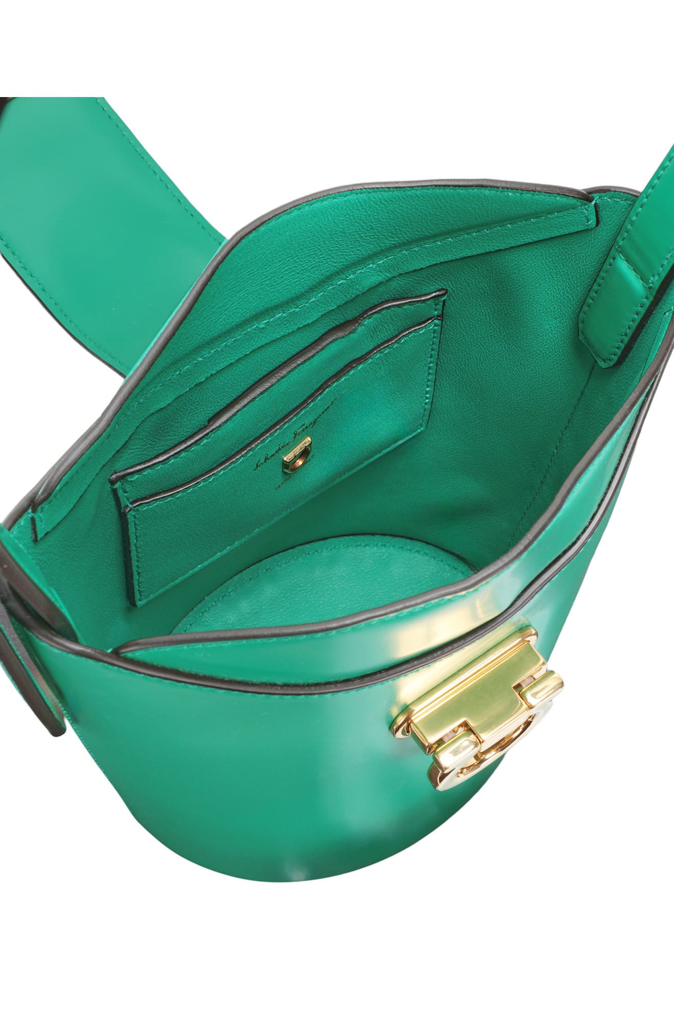 FERRAGAMO Gancini Leather Bucket Bag, Alternate, color, 