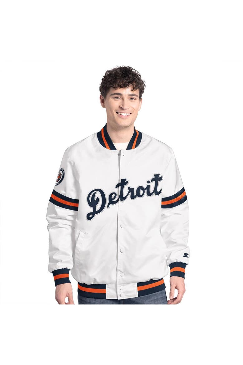 Men's Starter  White Detroit Tigers Cooperstown Scout Full-Snap Varsity Jacket, Alternate, color, White