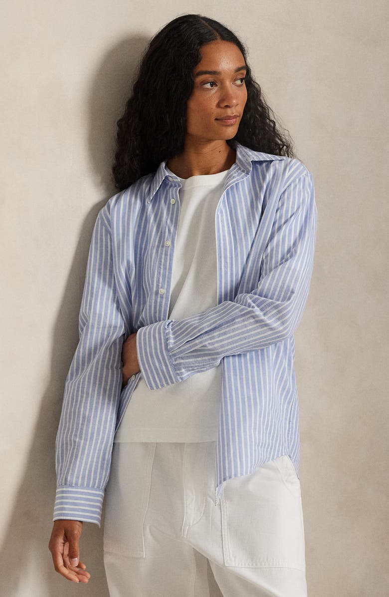 Polo Ralph Lauren Classic Fit Stripe Cotton & Linen Button-Up Shirt, Alternate, color, Dress Shirt Blue/White