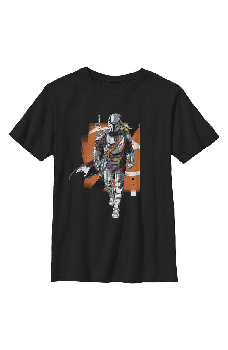 Star Wars: The Mandalorian and Grogu Boy's Star Wars The Mandalorian and Grogu Artistic Mando And The Child Pose  Graphic T-Shirt, Main, color, Black