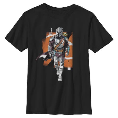 Boy's Star Wars The Mandalorian and Grogu Artistic Mando And The Child Pose  Graphic T-Shirt