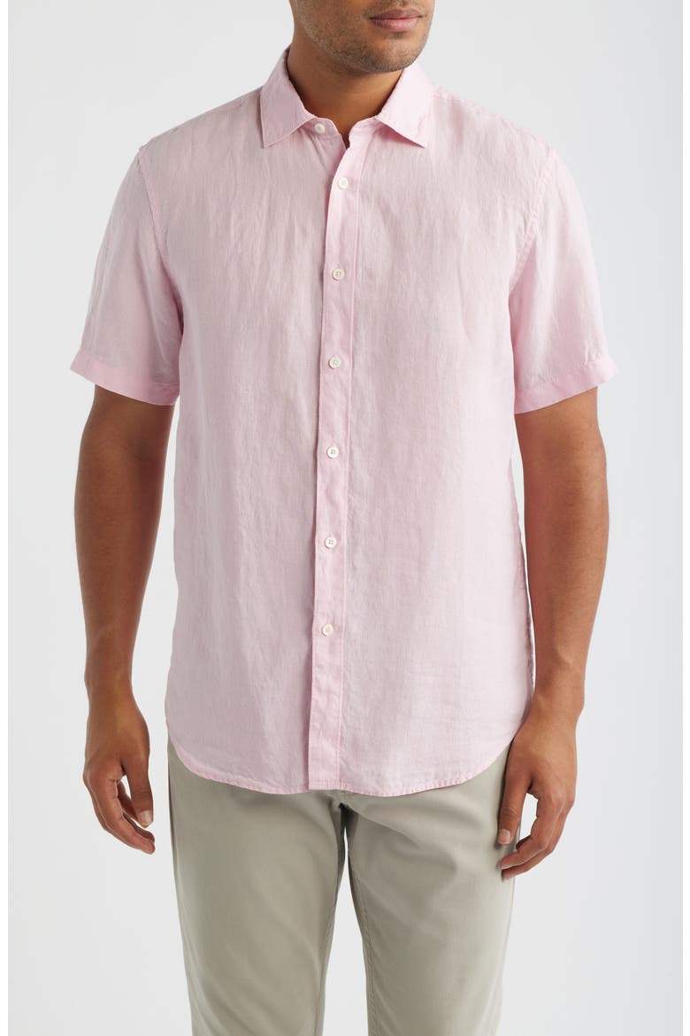 Orson Shaped Fit Short Sleeve Linen Button-Up Shirt, Main, color, PINK