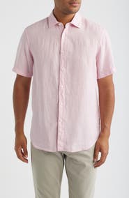 Bugatchi Orson Shaped Fit Short Sleeve Linen Button-Up Shirt