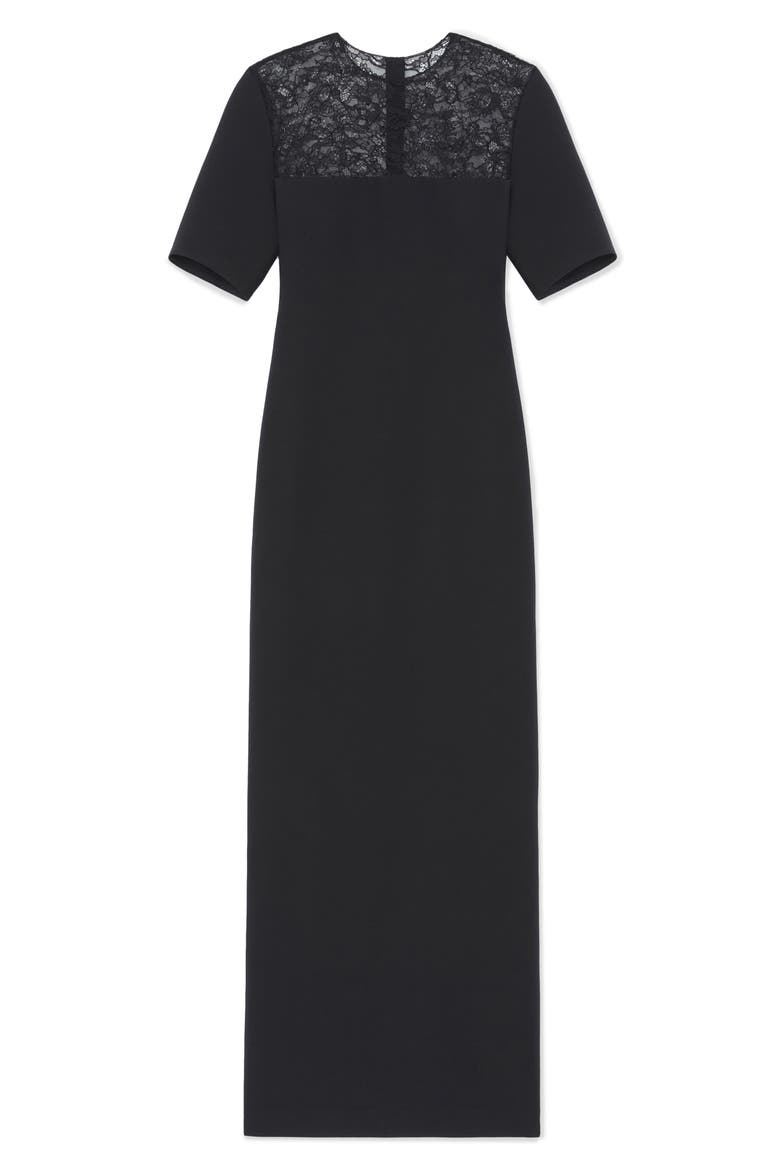 Lace Yoke Wool & Silk Crepe Sheath Dress, Alternate, color, BLACK