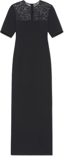 Lace Yoke Wool & Silk Crepe Sheath Dress