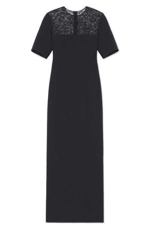 Lafayette 148 Wool-silk Crepe Lace Yoke Sheath Dress In Black