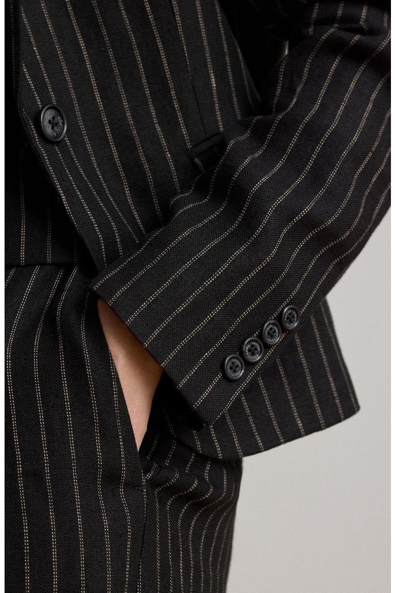 Pinstripe Linen Blazer, Alternate, color, BLACK/ BEIGE