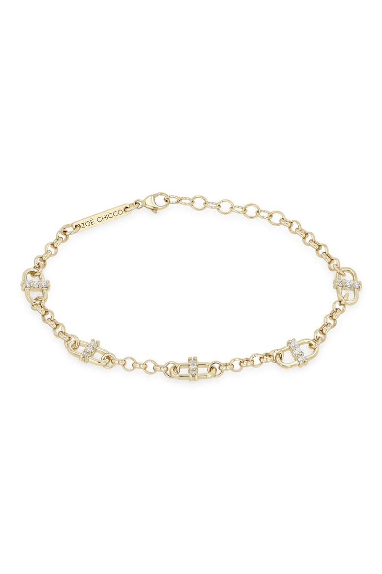 Diamond Rolo Chain Bracelet, Main, color, 14K YELLOW GOLD