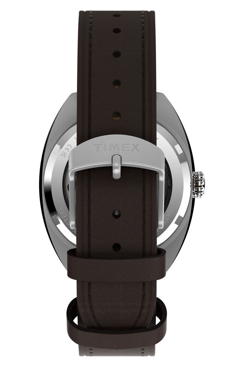 Marlin® Draper Automatic Leather Strap Watch, 37mm x 43mm, Alternate, color, STAINLESS STEEL