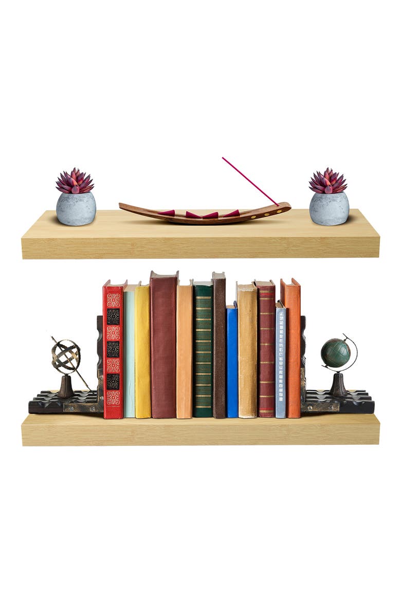 Maple Floating Rectangle Wall Shelf - Set of 2, Alternate, color, MAPLE WOOD