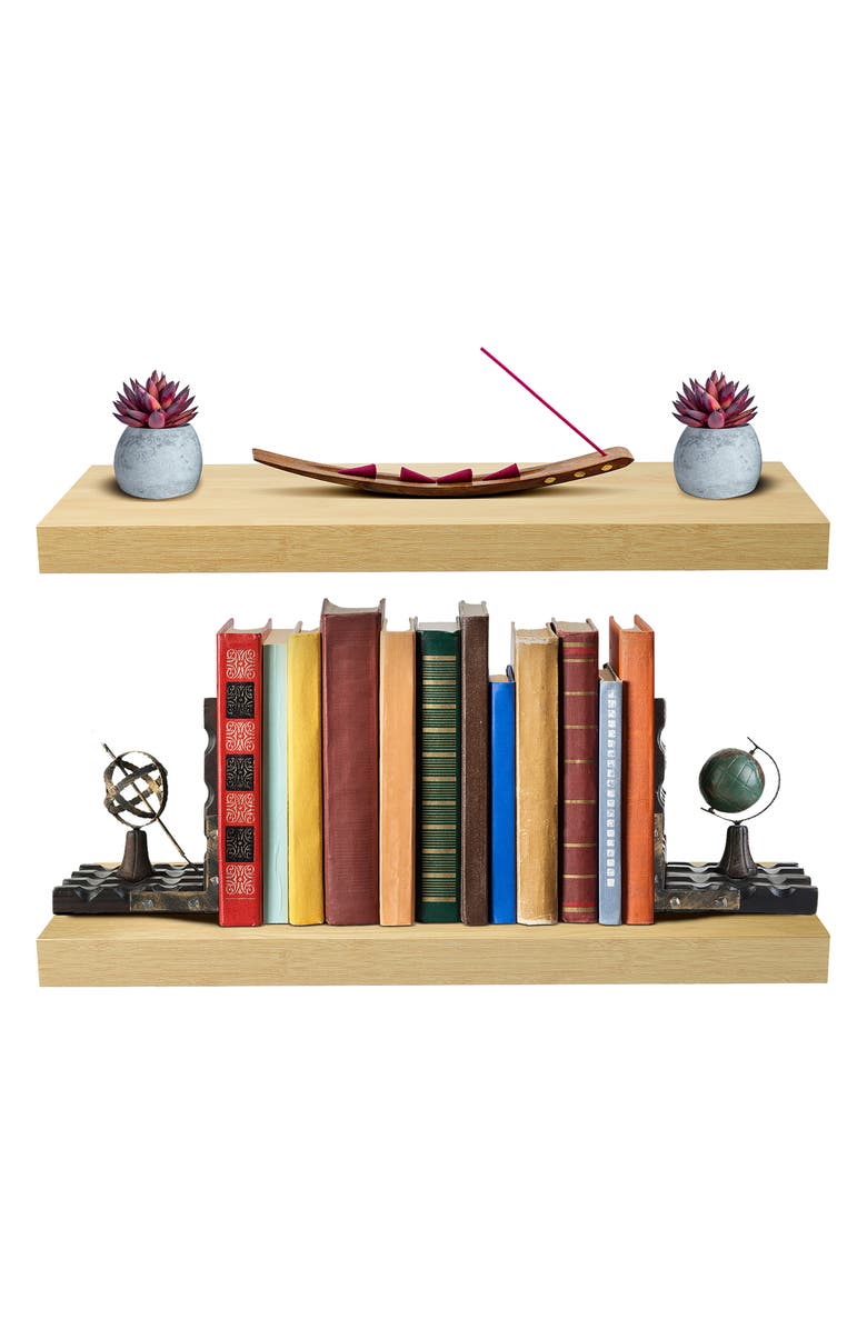 SORBUS Maple Floating Rectangle Wall Shelf - Set of 2, Alternate, color, Maple Wood
