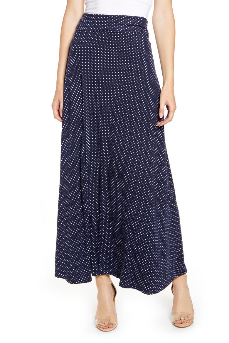 Roll Top Maxi Skirt, Main, color, NAVY/ IVORY