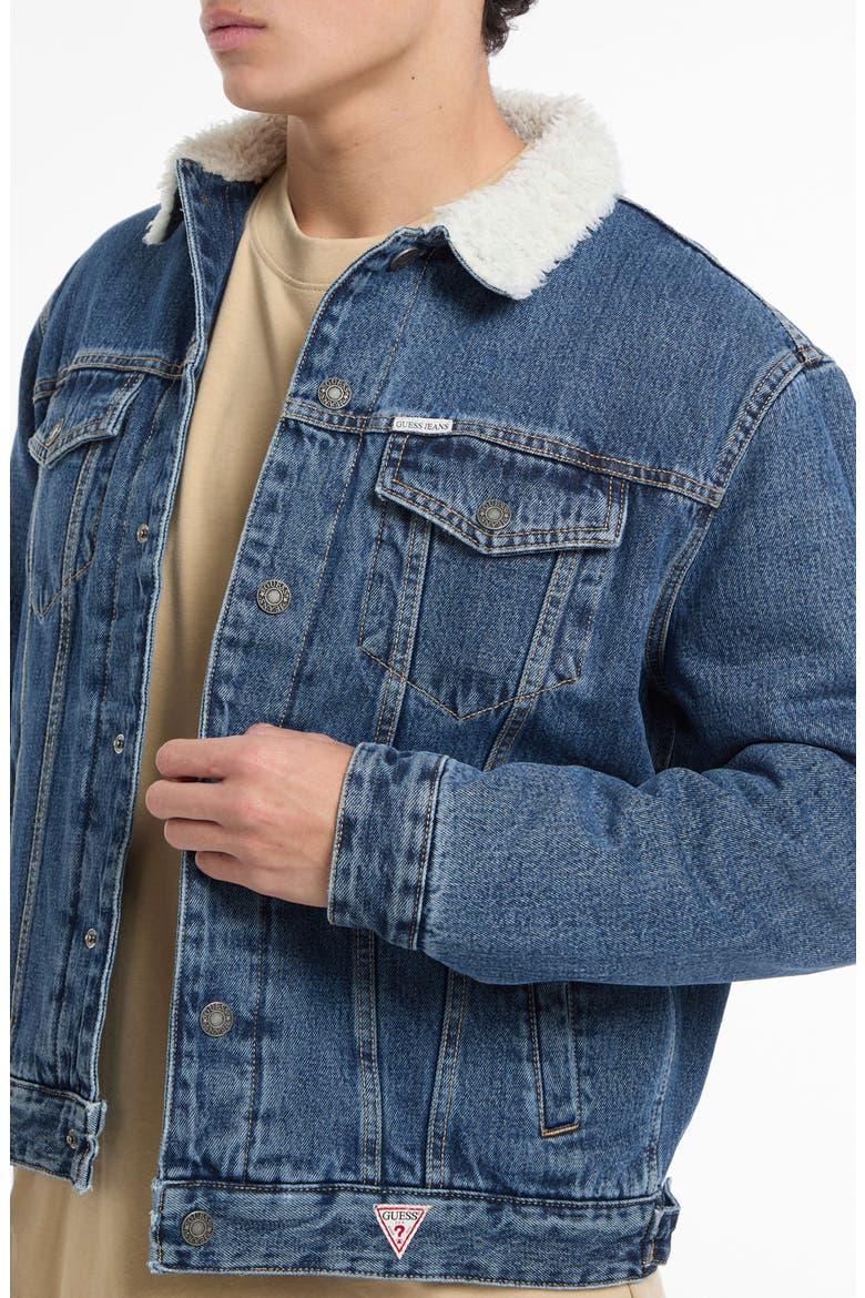 Denim Trucker Jacket with Faux Shearling Collar, Alternate, color, GJWM