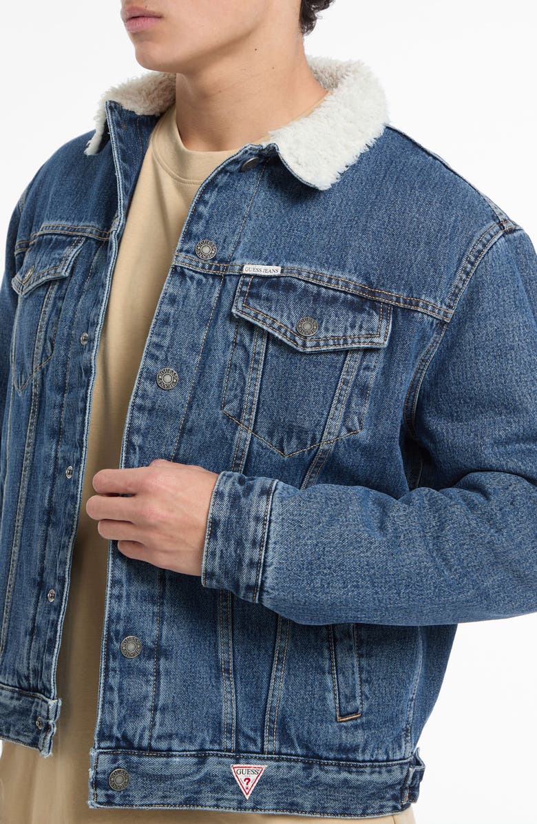 GUESS JEANS Denim Trucker Jacket with Faux Shearling Collar, Alternate, color, Gjwm