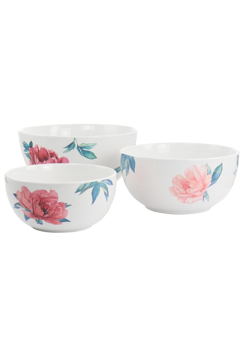3 Piece Fine Ceramic Floral Bowl Set, Main, color, White