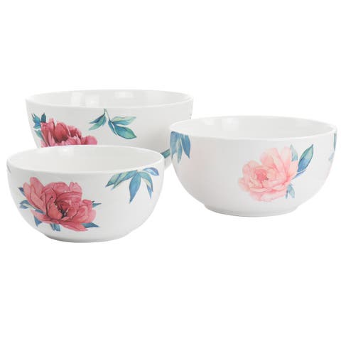 3 Piece Fine Ceramic Floral Bowl Set