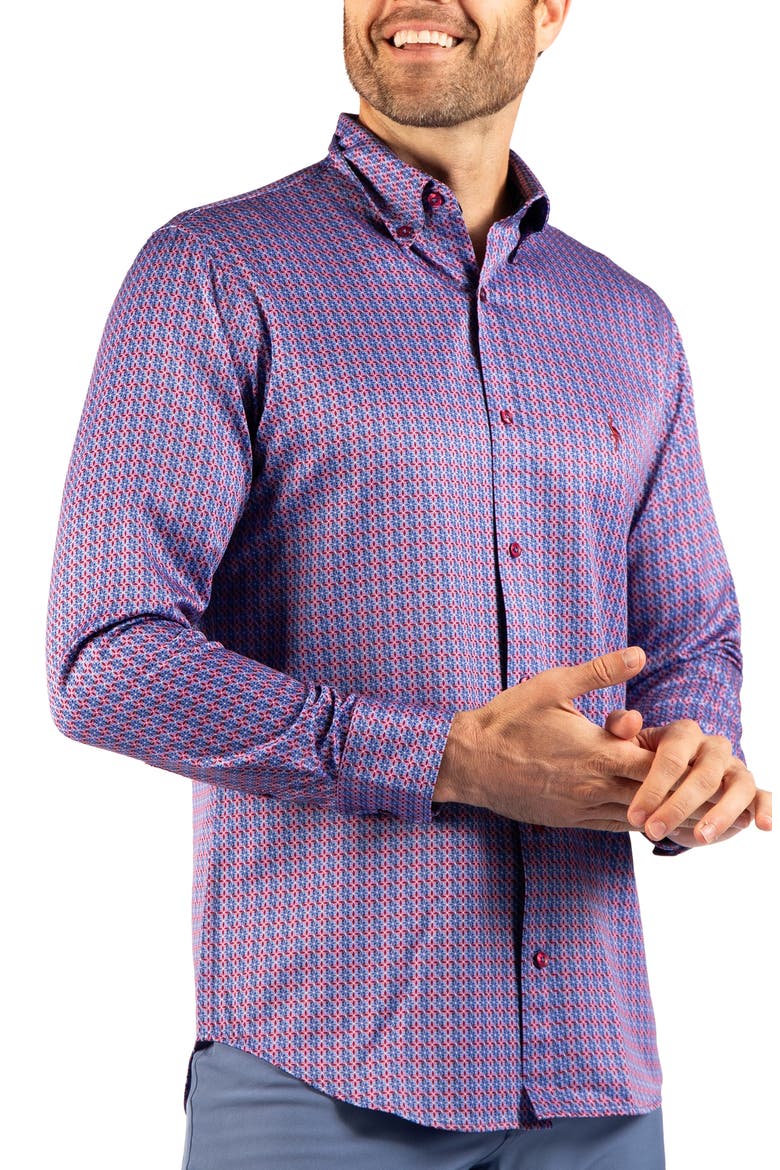 Geo Windmill Performance Button Down Shirt, Alternate, color, BLUE