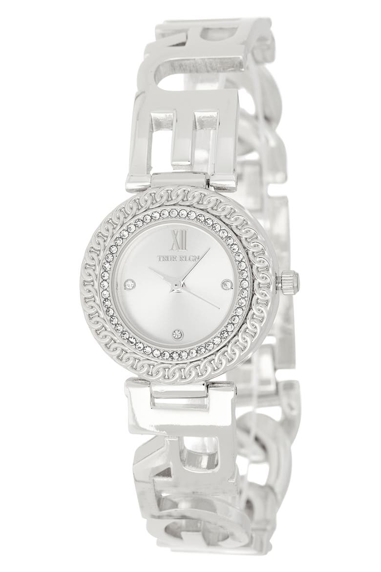 Crystal Logo Bracelet Strap Watch, 28mm, Main, color, SILVER