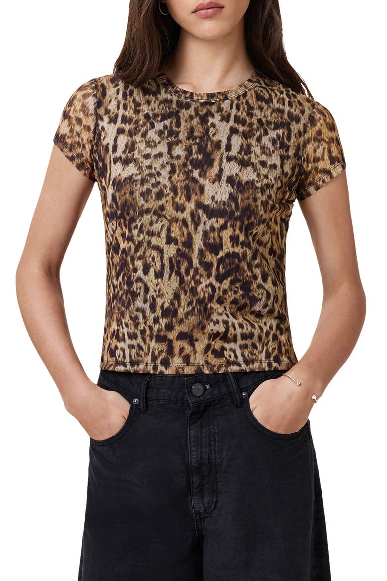 Ellie Leopard Print Mesh T-Shirt, Main, color, EVIA GOLDEN BROWN
