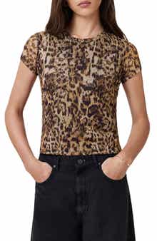 AllSaints Ellie Leopard Print Mesh T-Shirt