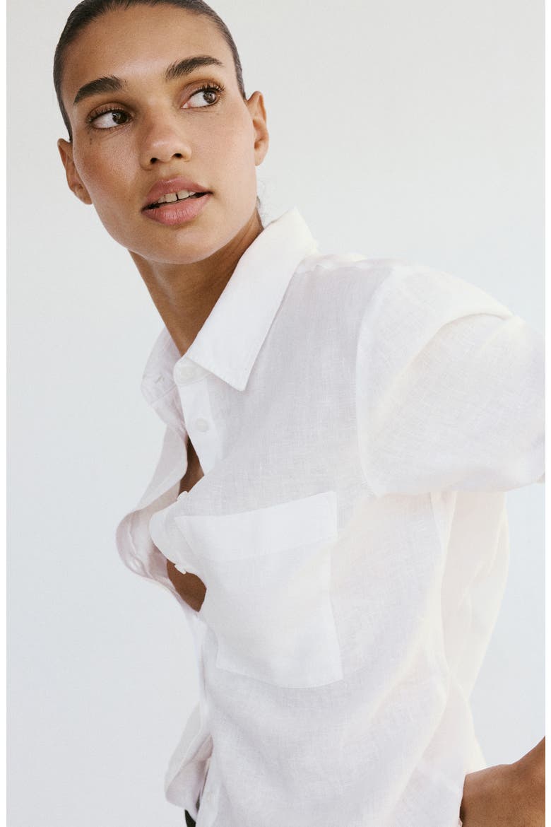 Pocket Linen Shirt, Alternate, color, OFF WHITE