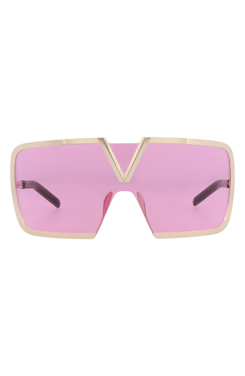 Valentino 146mm Shield Sunglasses, Main, color, Gold Gold Pink