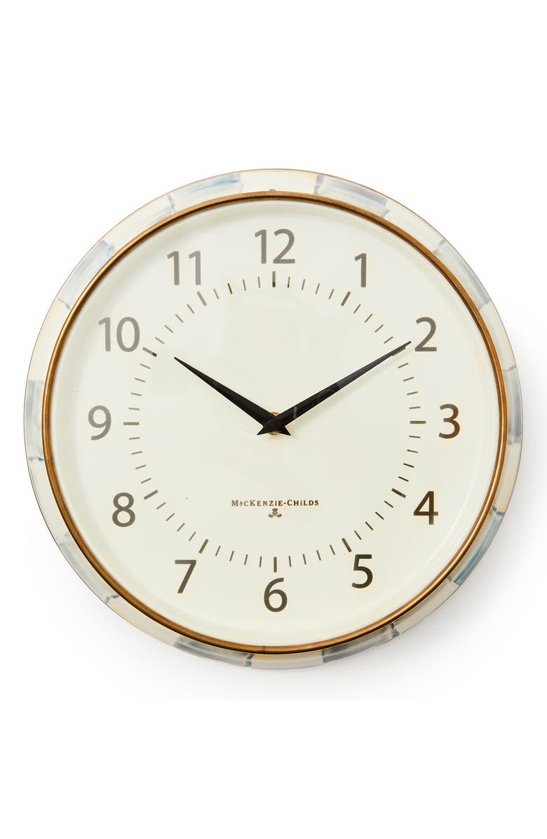 MACKENZIE CHILDS Sterling Check School Wall Clock, Main, color, Grey/ White