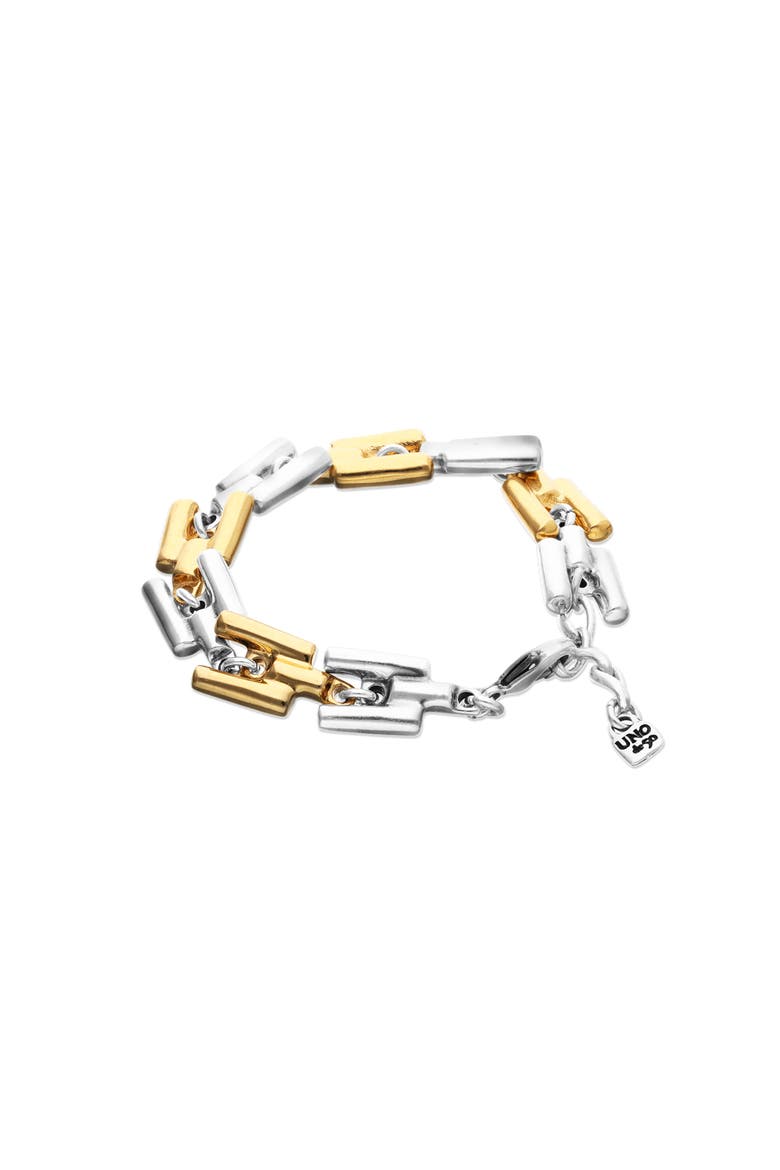 Half Sterling Silver Half 18K Gold Plated Bracelet With Links, Alternate, color, Silver and Gold