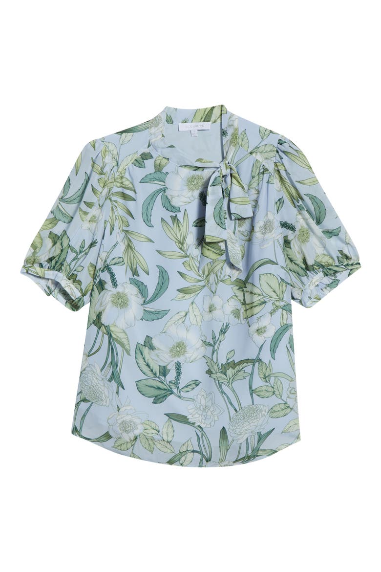 Serenade Tie Neck Top, Alternate, color, BLUE/ WHITE/ GREENS