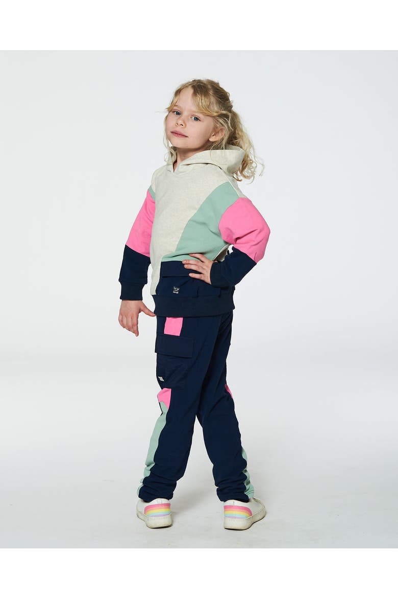 Girl's Hooded Sweatshirt Colorblock Beige, Navy And Pink, Alternate, color, Multicolor