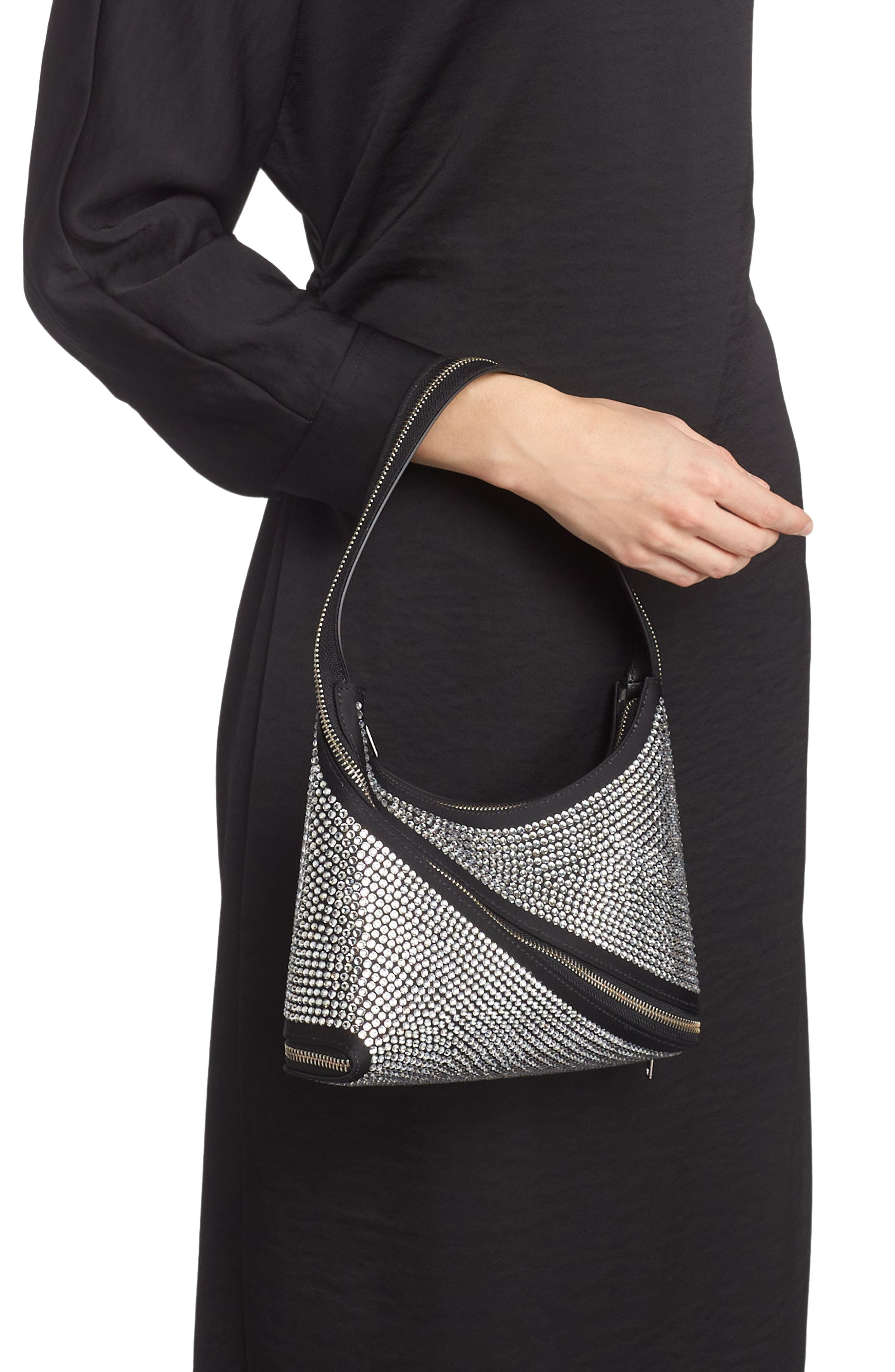 Coperni Swipe Crystal Zip Baguette Handbag, Alternate, color, 