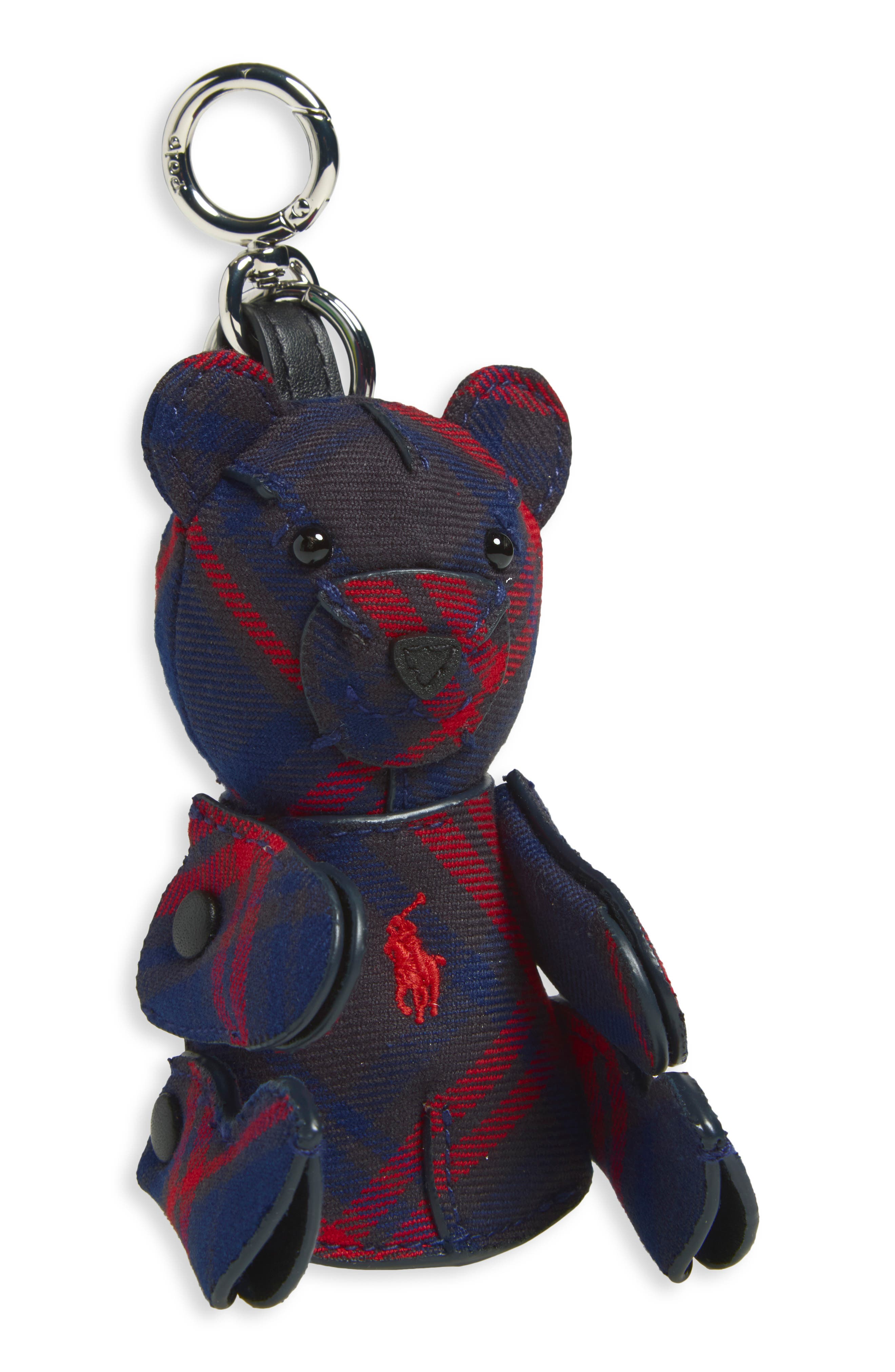 Plaid Polo Bear Bag Charm, Main, color, MULT PLAID